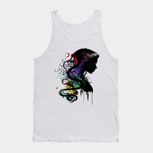 Colorful Silhouette of Woman with Tendrils Tank Top